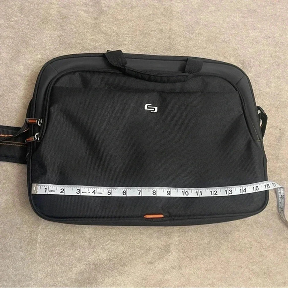 Solo Ace Slim Brief Laptop Briefcase Messenger Bag Black Orange Adjustable Strap - Picture 14 of 16